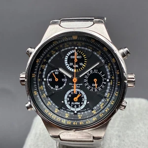 Seiko Pilot Chrono 7T34-0AA0 alarma bisel interior cronógrafo de 4 ojos de Japón - Imagen 1 de 9