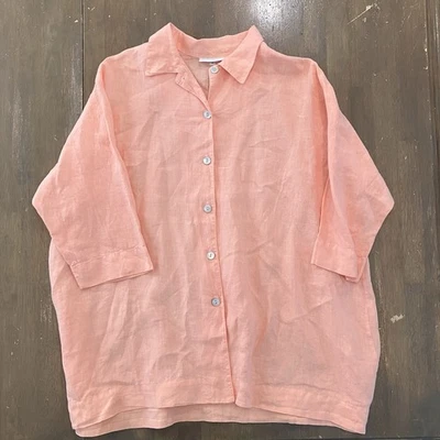 Blusa Bryn Walker 100% linho feminina blusa rosa tamanho grande botão Lagenlook - Imagem 1 de 4