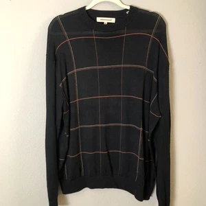 Vintage Pronto Uomo Crew Neck Sweater Mens Large Black Tan Rust Windowpane Knit - Picture 1 of 5