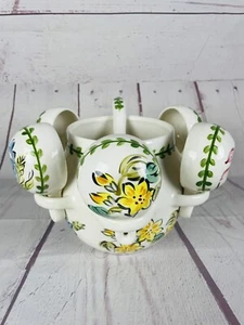 Floral Ceramic Punch Bowl W/ 5 Cups And Serving Spoon Please Read Free Shipping - Picture 1 of 11