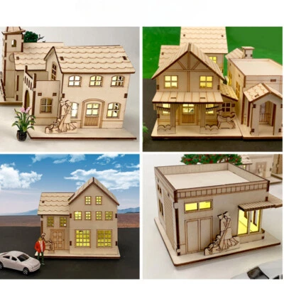 Miniatures Dollhouse Unfinished Wooden Tiny House Villa with Lamp Assemble Kit - Image 1 of 4