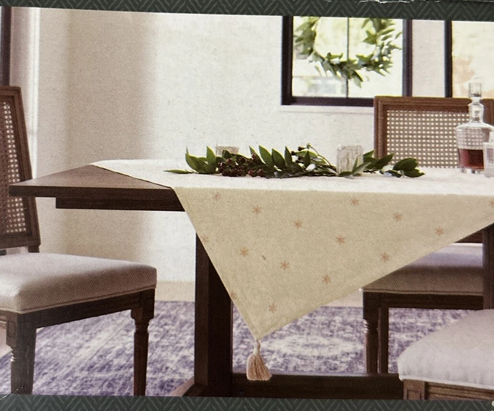 Threshold 50 X 50" Embroidered Snowflake Table Throw Natural W/ Tassels