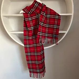 Unisex BURBERRY 100 % Lammwolle rot kariert Schal Made in England - Bild 1 von 6