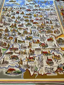 Vtg Kunstlerhandruck Germany Map Tablecloth Cities Coats Arms Crests 62x51 NWT - Picture 1 of 7