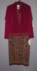 Koret Dress Suit Set 2 pc JACKET & Short Sleeve DRESS Women's 14 NWT WiNE Multi - Picture 1 of 12