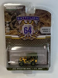 Willys MB Jeep 1943 Ejército De EE. UU. Batallón 64 1:64 Greenlight 61010D - Imagen 1 de 4