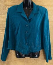 Studio I Women’s Shirt Size 14 Top Teal Turquoise Blouse Open Back Button Up