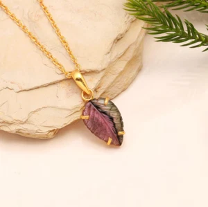 Tourmaline Leaf Shape Pendant 925 Silver Minimalist Pendant For Bridesmaid Gifts - Picture 1 of 10