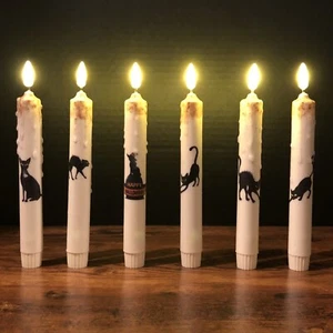 Halloween 8" Battery Operated Wax-dipped Stenciled Taper Candle LED Set Of 6 - Picture 1 of 8