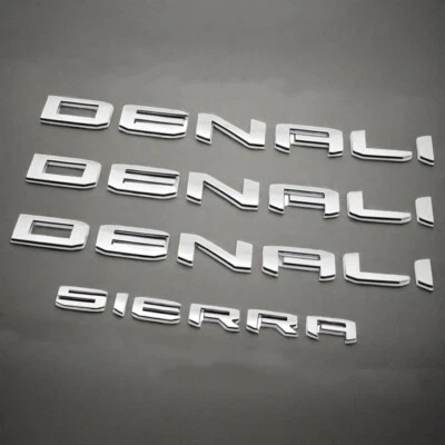 set of 4 Chrome DENALI Sierra Emblems Letters Fit GMC Sierra 1500 2500hd 3500hd - Image 1 of 3