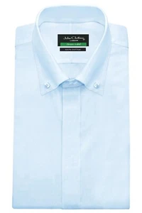 John Clothier Sky Blue Button Down Tie Collar Hidden Placket Men's Dress Shirt - Picture 1 of 7