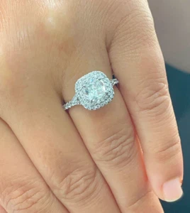 14k Solid White Gold Cushion Cut Moissanite Engagement Ring Double Halo 1.50ctw - Picture 1 of 10