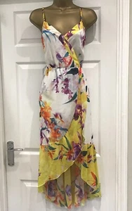 LIPSY UK 10 FLORAL CHIFFON CAMI RUFFLE WRAP MIDI DRESS/WEDDING/OCCASION/HOLIDAY - Picture 1 of 10