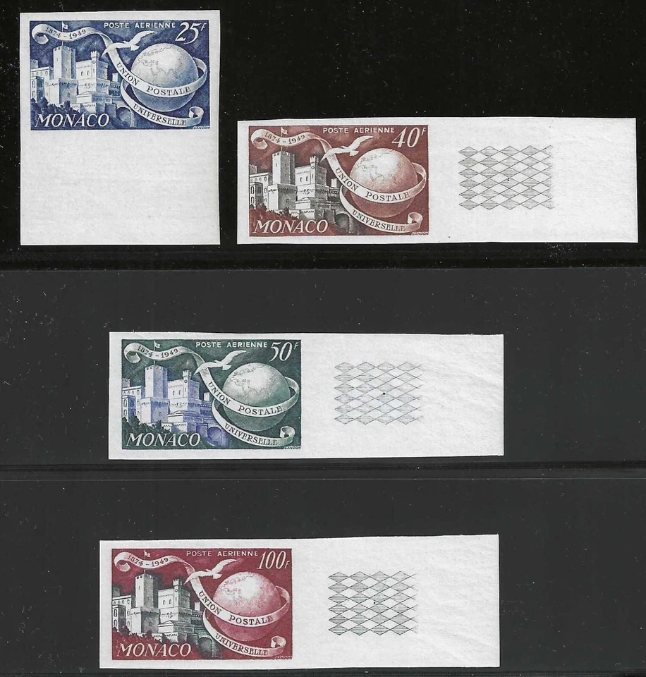 Monaco, 1949-1950, Scott #C30-C33 Imperf, Margin Copies, Mint, N.H., V.F.-X.F - Image 1 of 1