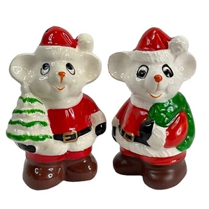 Juego de agitadores de sal y pimienta de colección ratón de cerámica corona y árbol de Santa Claus - Imagen 1 de 7