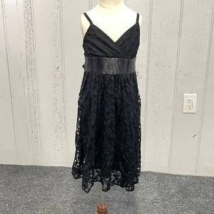*Aqua Women's Black Lace Leaves Empire Fit & Flare Dress Sz S - Picture 1 of 13