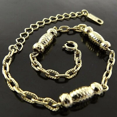 Anklet Bracelet Real 18k Yellow Gold Filled Solid Filigree Link Antique Design - Image 1 of 4