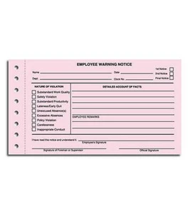 Aviso de advertencia para empleados / Nebs Deluxe No. 45093 / 7 3/4" x 4 1/4" - Imagen 1 de 1