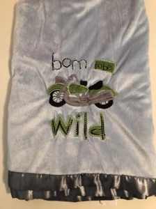 Bean Sprout Born To Be Wild Motorcycle Baby Boy Blanket Plush Blue Gray VGUC - Picture 1 of 3