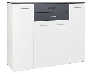 Kommode Sideboard Lowboard 4 Türen 9 Fächern 2 Schubkästen Weiß Anthrazit - Bild 1 von 6