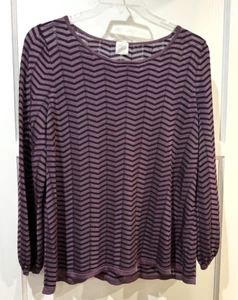 DB Life 2X Long Sleeve Knit top Scoop Neck Stripe Ventilated Purple Rayon Nylon - Picture 1 of 2