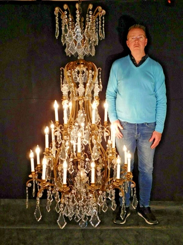 MONUMENTAL French Grand Foyer Brass Crystal 24 Arm 25 Lite Chandelier 36W x 72T Cover