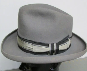 70er Manny Gammage TEXAS HATTERS FEDORA HUT GEROLLTE KREMPE Größe 6 3/4 SILBERBAUCH - Bild 1 von 23