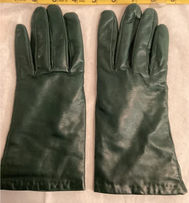 GUANTES DE CUERO TALBOTS VERDE OSCURO. FORRADO CACHEMIR.  TALLA 7,5. 9,5" LONGITUD. (11) Foto 1 de 4