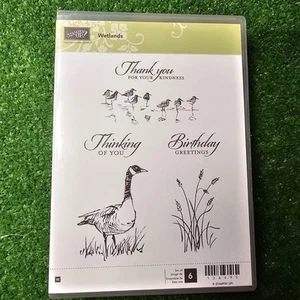 Stampin' Up! Set 6 francobolli "Wetlands" - Sentimenti, oca, uccellini sandpiper NUOVI - Foto 1 di 5