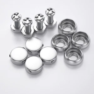 Stainless Steel License Plate Screw Caps Set, 4 Bolts with Decorative Covers,... - Picture 1 of 12