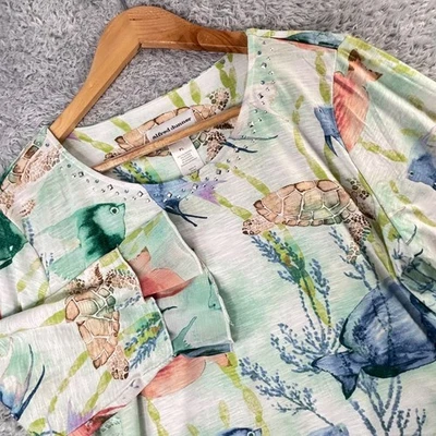 Alfred Dunner PL NWT Set Sail Ocean Sea Life Fish Turtle Long Sleeve Blouse - Image 1 of 4