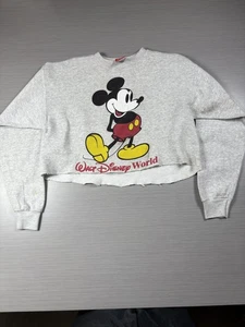 Vintage Mickey Inc Walt Disney World Sweater Womens Small Gray Crop Pullover 90s - Picture 1 of 9
