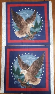 Vtg Quilt Panel Blocks LOT of 2 EAGLE Bird PATRIOTIC Americana 20"x 17.5" - Picture 1 of 2