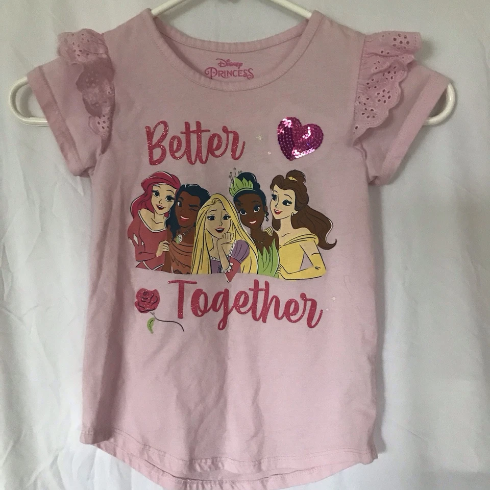 Niñas Disney Princesa Rosa "Mejor Juntos" Top con Acento de Encaje Talla 6 Foto 1 de 2
