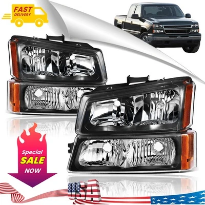 Black Headlights & Bumper Lamps For 2003-2007 Chevy Silverado 1500 2500 3500 HD - Image 1 of 4
