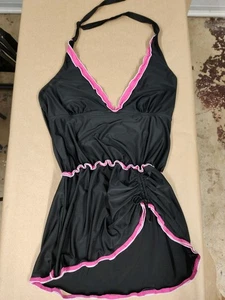 Costume da bagno taglie forti Halter nero e rosa, taglia 5X - Foto 1 di 10