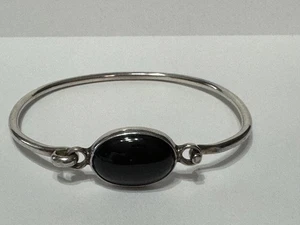 Sterling Silber CII Mexiko schwarzer Onyx Stein Verschluss Armreif Armband - Bild 1 von 10