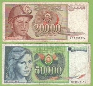 Yugoslavia - Lot - 2 banknotes - 1987-88 - VF- Paper Money Bill - Picture 1 of 2