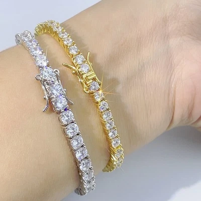 6-8 In Moissanite 18K White Gold Plated Tennis Bracelet Round Cut Wedding Gift - Image 1 of 4