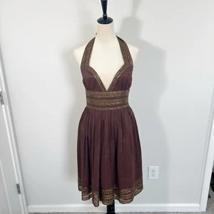 Vintage Adrianna Papell Dress Womens Brown 100% Silk Beaded Fairy Chiffon Size 6 - Picture 1 of 11