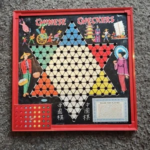 Vintage Chinese Checkers-Red Plastic Frame-Whitman w/Game Pieces - Picture 1 of 5