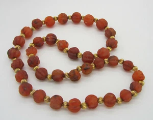 Vintage Sterling Silver 97.7 Gram Carnelian Carved Glass 26 Inch Bead Necklace - Picture 1 of 4