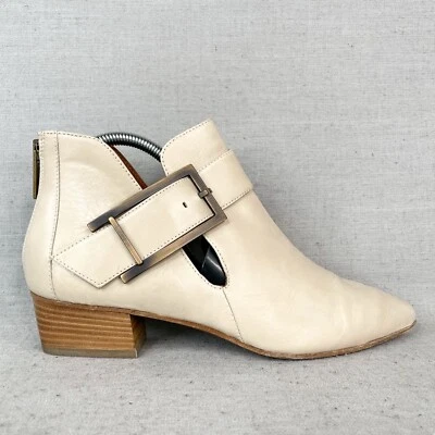 Aquatalia Boots Womens 8 Filomena Bootie Shoes Cream Leather Buckle Western Boho - Image 1 of 4