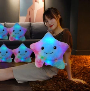 LED Luminous Light Up Pillow Smile Star Waist Cushion Glow Plush Throw Pillows - Picture 1 of 12