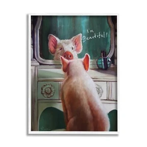 Stupell Industries I'm Beautiful Painted Pig in Mirror Illustration, Design b... - Picture 1 of 9