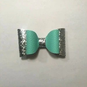 Faux Leather Silver And Turquoise Bow - Picture 1 of 1