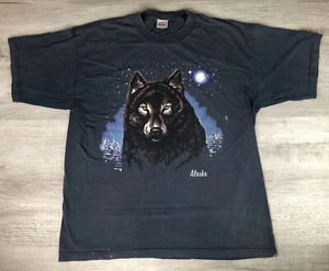Vintage Wolf Shirt 80s Alaska Wildlife Grey Blue Grunge Murina Made USA Mens XL - Picture 1 of 12