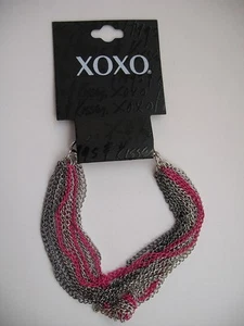 XOXO New Bracelet Multi-Strands of Metal Chains Pink Highlights NWT - Picture 1 of 3