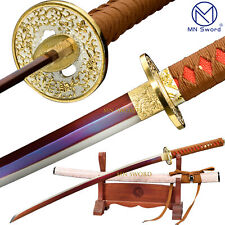 Straight Hamon Purple Blade Katana Japanese Samurai Functional Sword Pink Saya