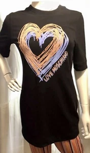 Love Moschino Scribble Heart Black T-Shirt Dress Size UK 8 EU 36 VGC - Picture 1 of 14
